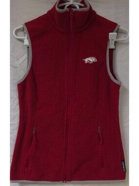 Arkansas Razorbacks Columbia Women XS Red NCAA Football Fleece Zip Vest Polartec